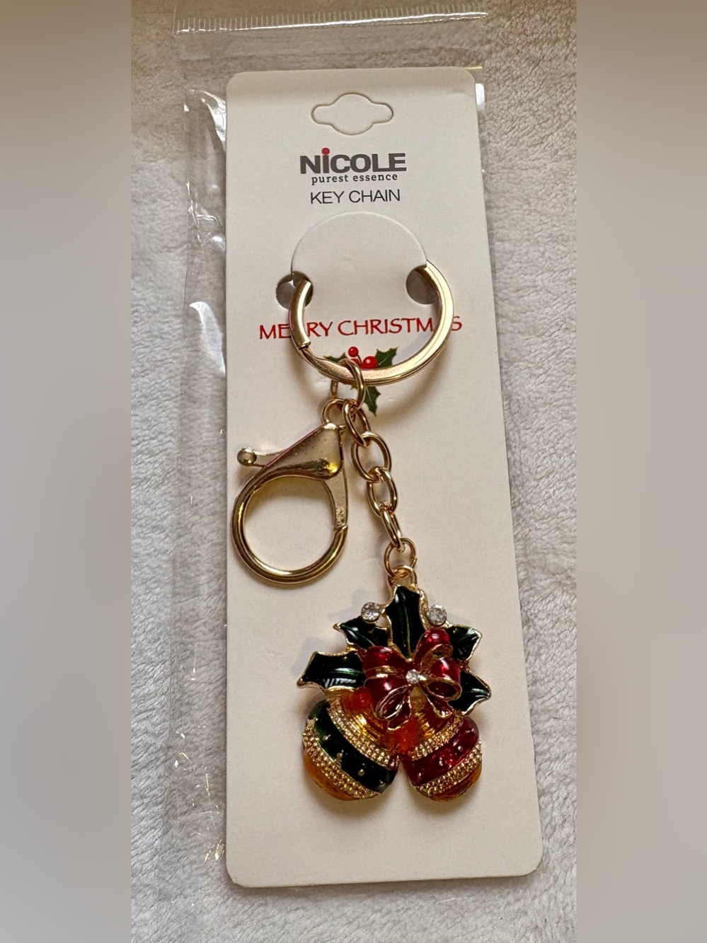Nicole Gold-Tone Keychain with Red and Green Holiday Charm - Picture 2 of 2